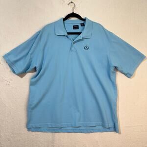 IZOD Mercedes-Benz Embroidered Logo Silk Wash Baby Blue Polo Shirt Size 2XL VTG